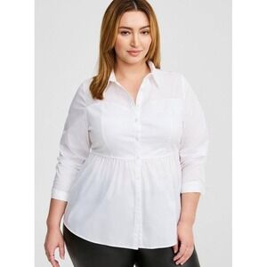 Torrid Poplin Corset Detail Smocked Back Button Up Shirt Womens 2X White Office